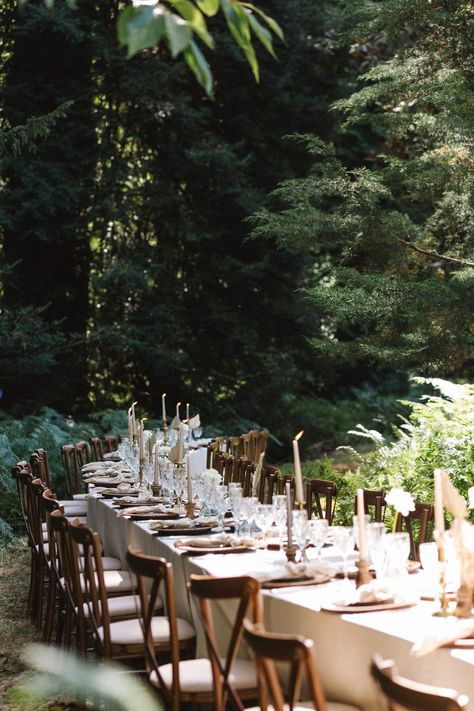 Curved Table Semi Circle Tablescape Set Up Decor Woods Woodland Boconnoc Wedding Debs Alexander Photography #WildWedding #RomanceWedding #WoodlandWedding #Wedding #WeddingIdeas  #CurvedReception #OutdoorReception #CircleTable #RoundTable #Chairs #WeddingFlowers #PampasGrass #PalmLeaves Circle Tablescape, Boconnoc Wedding, Original Wedding Ideas, Round Wedding Tables, Jenny Wren, Long Table Wedding, Rustic Mountain Wedding, Long Lunch, Curved Table