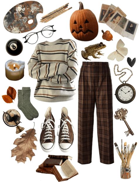 Autumn Acedamia Outfits, October Clothes Outfit, Fall Halloween Aesthetic Outfits, Autumn Vibes Outfit, Mauraders Outfits, Autumncore Outfit, October Outfits Casual, Grunge Fall Aesthetic, October Outfits Fall