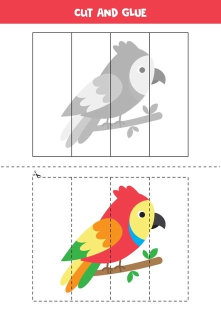 Feelings Activities Preschool, Easter Templates Printables, Jungle Thema, Cars Birthday Invitations, Cut And Glue, Preschool Activities Toddler, Kids Cuts, Colorful Parrots, Animal Puzzle