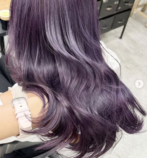 Taro Hair Color, Korean Purple Hair, Deep Lavender Hair, Korean Dyed Hair, Dark Lavender Hair, Smokey Purple Hair, Dusty Purple Hair, Ashy Purple Hair, Ash Purple Hair