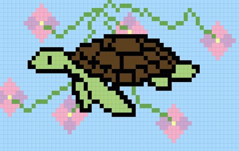 Turtle Pixel Art Grid, Pixel Turtle, Turtle Pixel Art, World Turtle Day, Grid Patterns, Beads Ideas, Pixel Art Grid, Pixel Design, Cute Turtles