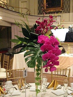 tall orchid centerpiece: Tropical Centerpieces, Tropical Floral Arrangements, Tropical Flower Arrangements, Orchid Centerpieces, Orchid Wedding, Tall Centerpieces, Tall Vase, Deco Floral, Tropical Wedding