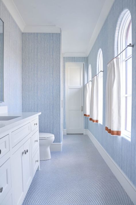 Caruth Blvd - Robert Elliott Custom Homes Kids Bathroom Design, White Bathroom Designs, Childrens Bathroom, White Shiplap Wall, Bathroom Gallery, Yellow Tile, Penny Tile, Bad Inspiration, Patterned Floor Tiles