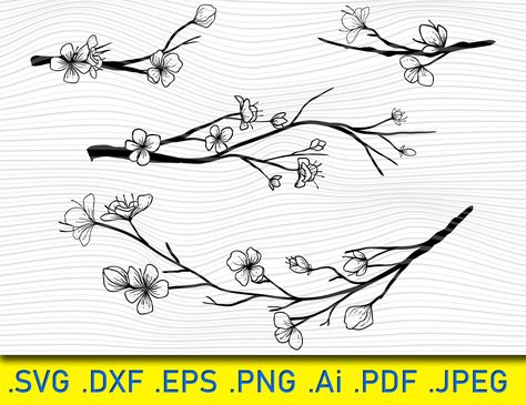 Cherry Blossom Svg, Branch With Flowers, Svg Tree, Japanese Cherry Tree, Dinosaur Silhouette, Monogram Cross Stitch, Wolverine Art, Sakura Flowers, Wedding Logo Monogram