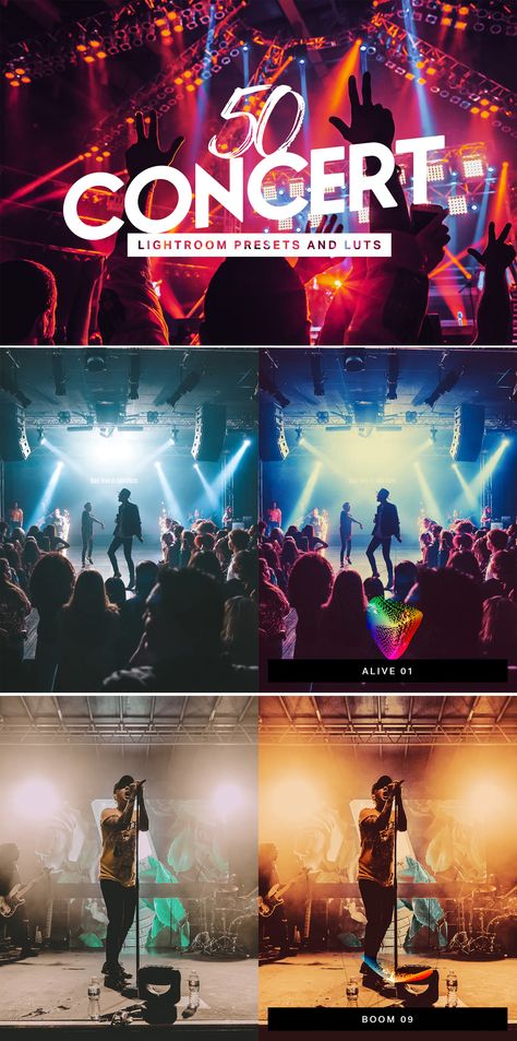 50 Concert Lightroom Presets LUTs Concert Preset Lightroom, Concert Photo Editing Iphone, Concert Photography Editing, Concert Filter, Photo Editing Iphone, Concert Edit, Pic Editing, Vsco Themes, Concert Lights