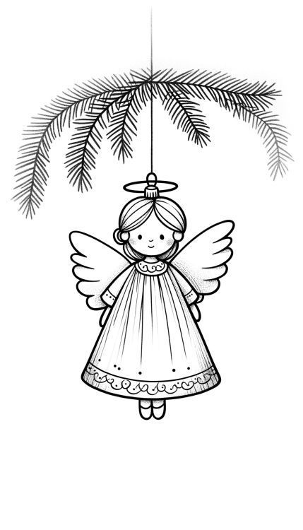 To draw an angel Christmas ornament, sketch a figure with a round head, a simple dress, and outspread wings. Add a halo above the head and draw delicate facial features. Embellish the dress with decorative lines and patterns at the hem. Angel Drawings Easy, Christmas Angel Drawing Easy, Christmas Drawing Simple, Christmas Outline Drawings, Angel Face Drawing, Vintage Christmas Drawings, Christmas Star Drawing, Angel Drawing Simple, Cute Christmas Sketches