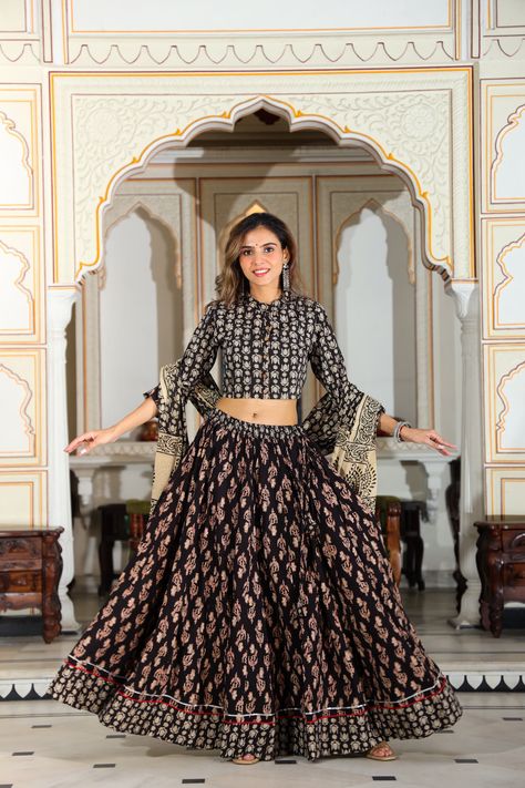 Hand Made & Hand Printed Lehenga, Choli & Dupatta Set. 28 Kali full flared Lehenga with beautiful hand printed Mul Mul Dupatta & smart Choli Blouse Flared Lehenga, Navratri Garba, Printed Lehenga, Lehenga Dupatta, Choli Blouse, Dupatta Set, Cotton Top, Lehenga Choli, Western Wear