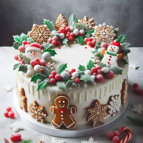 Christmas Patisserie Ideas, Christmas Patisserie, Holiday Cakes Christmas, Easy Christmas Cake Recipe, Christmas Birthday Cake, Winter Torte, Christmas Cakes Easy, Christmas Themed Cake, Christmas Cake Designs