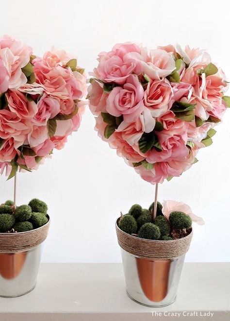 floral heart topiary - dollar store Valentine craft Rose Topiary Diy, Valentine Topiary Diy, Valentines Topiary Diy, Heart Topiary Diy, Easter Topiary Diy, Valentines Topiary, Valentine Topiary, Heart Topiary, Easter Topiary