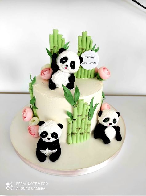 Panda Cakes For Girl, Panda Cake Ideas, Panda Theme Cake, Panda Cake Design, Panda Birthday Cake, Donut Birthday Cake, Panda Cookies, Panda Cake, Fondant Cake Designs