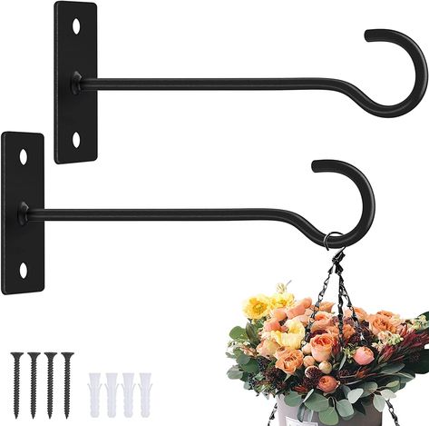 Plant Hooks 2Pack Hanging Plant Bracket 6inch Metal Plant Hanger Decorative Plant Hook for Bird Feeders, Planters, Lanterns, Wind Chimes, Home Decor Indoor Outdoor (Black) Wall Mounted Plant, Fence Door, Metal Plant Hangers, Plant Bracket, Deck Fence, Living Room Garden, Plant Hooks, Garden Garage, Hanging Bird Feeders