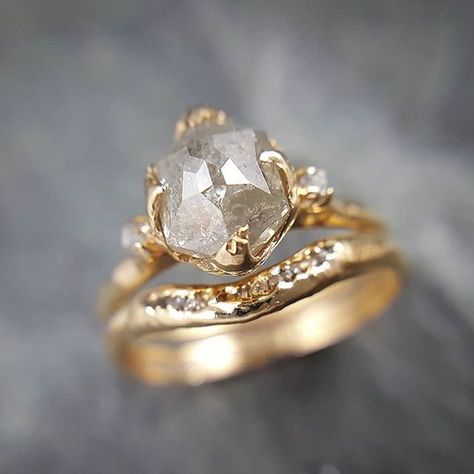 Rough Diamond Engagement Ring, Raw Diamond Rings, Rough Diamond Ring, Custom Wedding Rings, Yellow Gold Wedding Band, Diamond Wedding Ring, Gold Wedding Rings, Rough Diamond, Gold Engagement Rings