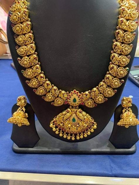 Lakshmi Haram, Necklace Set Indian Bridal Jewelry, Mango Haram, Gold Jewelry Prom, Haram Designs, Gold Haram, Long Haram, Gold Jewels Design, Neck Pieces Jewelry