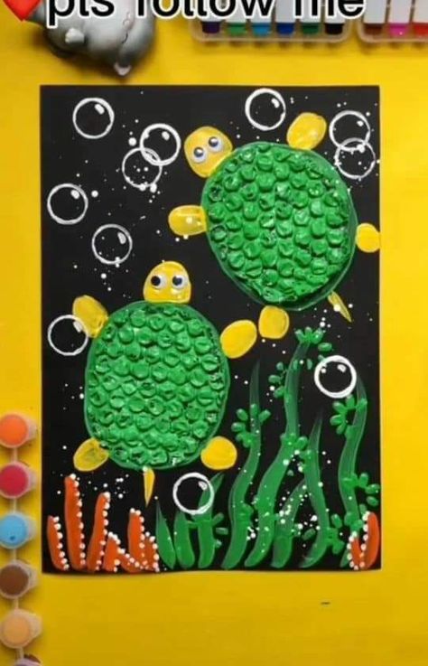 Bubble Wrap Crafts, Bubble Wrap Art, Turtle Crafts, Art Project For Kids, Project For Kids, Sea Crafts, Video Tiktok, Ocean Crafts, Kindergarten Crafts