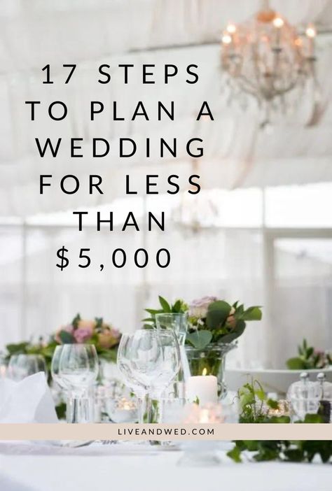 Most brides enter into wedding planning with the dream of a perfect, Pinterest-worthy event. But they may not realize just how quickly those costs can add up. According to The Knot, the average cost of a wedding in the United States is now nearly $30,000, and if you’re living in a major metropolitan area, that number can be even higher. So if you want a beautiful wedding without breaking the bank, here are 17 steps to plan a wedding for less than $5,000. Steps For Wedding Planning, Planning A Cheap Wedding, 2024 Wedding Budget, Cost Efficient Wedding Ideas, Plan Wedding In 6 Months, 10000 Wedding Budget Ideas, Elegant Budget Wedding, Planning A Simple Wedding, How Much Does A Wedding Cost