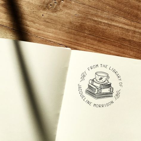 Personal Library Stamp Design, Library Stamp Design, Personal Library Stamp, Text Borders, Logos Ideas, Coffee Shop Logo Design, Library Logo, Tea Logo, Coffee Stamps