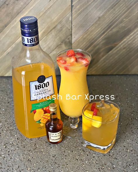 1800 Margarita Recipes, Margarita Drinks Recipes, Strawberry Hennessy Margarita Recipe, Mango Drinks Alcohol, Mango Alcoholic Drinks, Hennessey Drink Recipes, Easy Alcoholic Drinks Simple, Henny Drinks Recipes, Mango Margarita Recipe Frozen