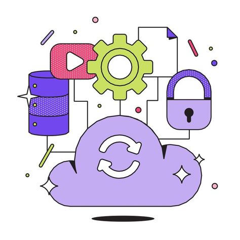 Cloud Storage Illustration, Data Protection Illustration, Data Security Illustration, Software Illustration, Data Illustration, Lines Drawing, Cloud Illustration, Cloud Icon, Cloud Data