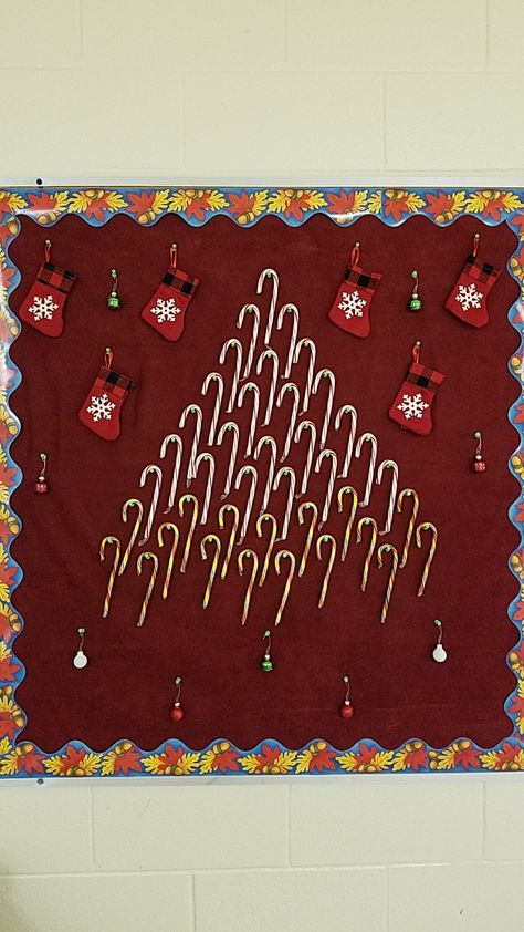 Candy Cane Bulletin Board Ideas, Christmas Tree For Bulletin Board, Candy Cane Bulletin Board, Candy Cane Lane Bulletin Board, Forest Bulletin Board, Music Christmas Bulletin Board, Christmas Tree Teacher Door, Tree Bulletin Board, Candy Cane Forest