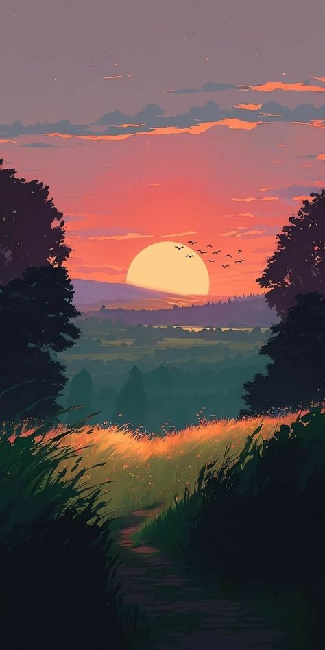 A cute sunset - DworldNFTs | OpenSea Trending Pins, Art Gallery Wallpaper, Sunset Wallpaper, Cool Wallpapers Art, Fantasy Art Landscapes, Pretty Wallpapers Backgrounds, Dreamy Art, Alam Yang Indah, Anime Scenery Wallpaper