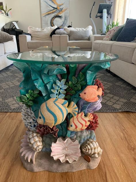 Sea Inspired Furniture, Aquatic Interior Design, Ocean Theme House, Ocean Theme Home Decor, Mermaid Living Room, Ocean Theme Bedroom, Ocean Centerpieces, Ocean House Decor, Seashell House