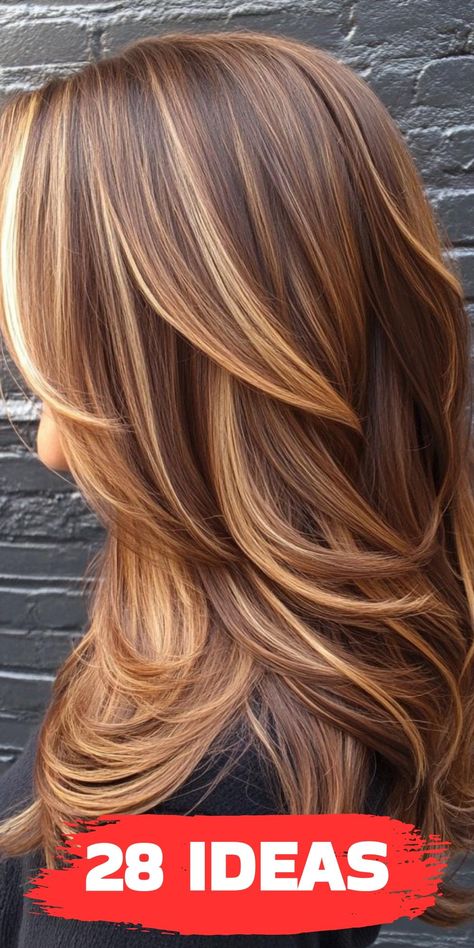 "Rich Autumnal Hair Colors for Brunettes at Homecoming" Fall Highlights Light Brown Hair, Reddish Blonde Brown Hair, Copper Blonde And Brown Hair, Fall Bayalage Hair, Light Brown With Copper Highlights, Salted Caramel Hair Color, Caramel With Blonde Highlights, 2024 Highlights Hair, Carmel Highlights Dirty Blonde Hair