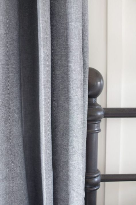 Ikea Drapes | Curtains | Gray | Lenda Ikea Drapes, The Lettered Cottage, Lettered Cottage, Bedroom Remodeling, Bay Window Curtains, Ikea Curtains, Book Room, Grey Curtains, Modern Bedroom Design