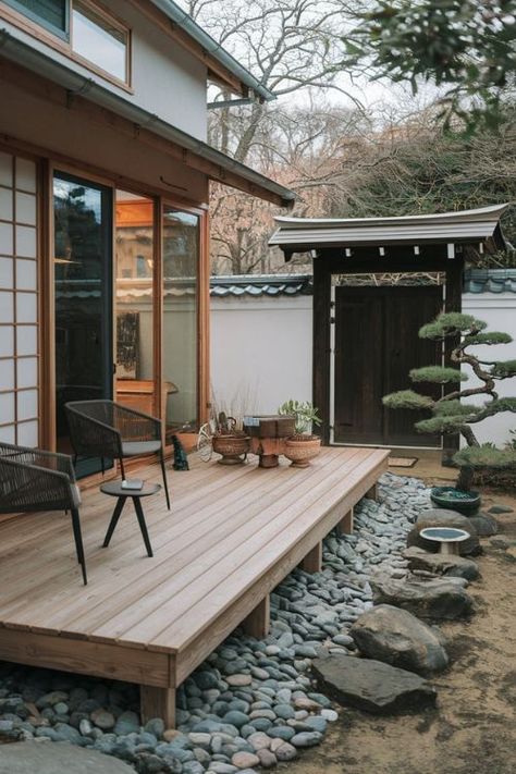 15 Japanese Garden Tiny House Ideas Minimalist Japanese House Exterior, Japanese Tiny House, Japanese House Exterior, Small Japanese House, Shoji Screen Room Divider, Modern Japanese Design, Modern Japanese Homes, Wraparound Deck, Modern Japanese House