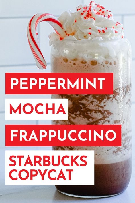 Whether you're gearing up for the holiday season, pretending it's the Christmas season in July or you just can't imagine spending a small fortune at your nearest Starbucks, you're going to love how easy it is to whip up this delicious Starbucks Peppermint Mocha Frappuccino Copycat at home! Starbucks Peppermint Mocha Frappuccino, Peppermint Mocha Frappuccino Recipe, Mocha Frappuccino Starbucks, Peppermint Mocha Frappuccino, Homemade Peppermint Mocha, Mocha Frappe Recipe, Brew Coffee Recipe, Frappuccino Starbucks, Peppermint Coffee