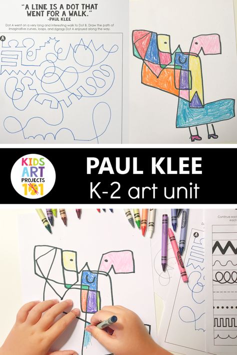 Klee Unit-Line Lesson Plans for Elementary Art Class Preschool Art Lessons, Teaching Art Elementary, Line Art Projects, Line Art Lesson, Art Elementary, Elementary Stem, Elementary Art Classroom, Art Unit, Kindergarten Art Lessons