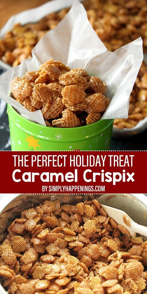 Caramel Crispix Recipe, Crispix Snack Mix Recipe, Crispix Snack Mix, Chex Mix Recipes Sweet, School Movie Night, Crunchy Caramel, Cereal Snacks, Chex Mix Recipes, Snack Mixes