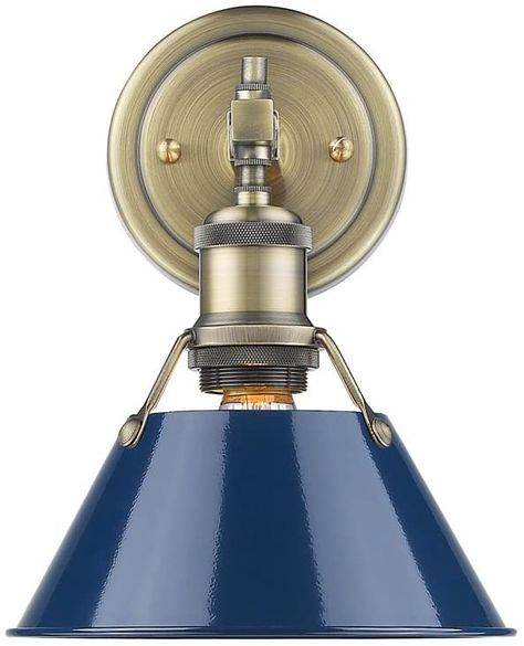 Golden Lighting 3306-BA1 AB-NVY Orwell Bath Vanity, Aged Brass with Navy Blue Shade - - Amazon.com Golden Lighting, Contemporary Bathroom Vanity, Bathroom Sconces, Bath Light, Bath Vanity Lighting, Blue Bathroom, Bath Vanity, Light Sconces, Wall Light Fixtures