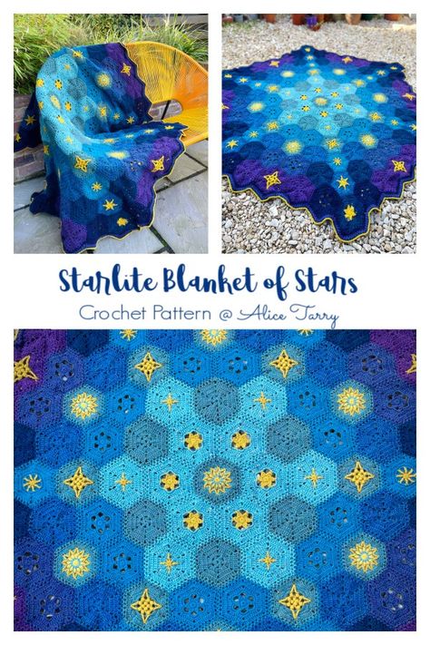 Starlite Blanket of Stars Crochet Pattern - DIY Magazine Uncinetto Zig Zag, Coaster Patterns, Crochet Blanket Designs, Crochet Design Pattern, Crochet Stars, Haken Baby, Cup Coaster, Fun Crochet Projects, Diy Crochet Projects