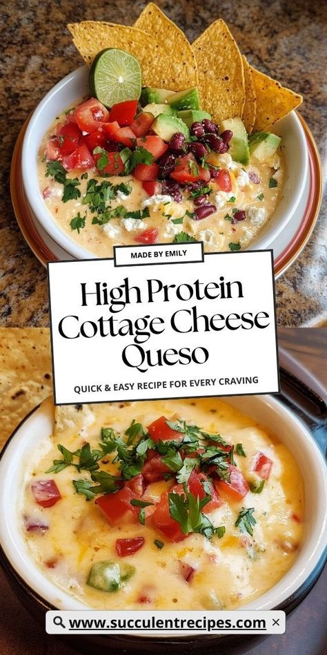 Discover the Savory High Protein Cottage Cheese Queso, ideal for healthy snacking! This easy recipe combines cottage cheese with bold flavors for a nutritious dip that’s great for any occasion. Protein Snacks Low Carb, Dips Board, Healthy Appetizers Dips, Lean Snacks, Cottage Cheese Dip Recipes, Cottage Cheese Queso, High Protein Dinner Recipes, Cottage Cheese Dinner, Keto Cottage Cheese