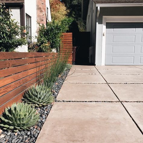 For privacy without feeling penned in try a low 3' fence like these Oakland neighbors (loving this driveway too!) Neighbor Divider Front Yard, Driveway Divider Ideas, Shared Driveway Divider Ideas, Shared Driveway Divider, Driveway Divider, Yard Divider, Driveway Privacy, Privacy Landscaping Front Yard, Yard Transformation