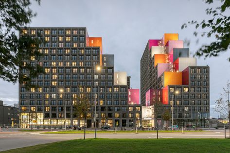 Amsterdam Houses, Residential Building Design, Student Housing, Student House, Architecture Building Design, Architecture Concept Drawings, Colourful Buildings, Commercial Construction, Social Housing