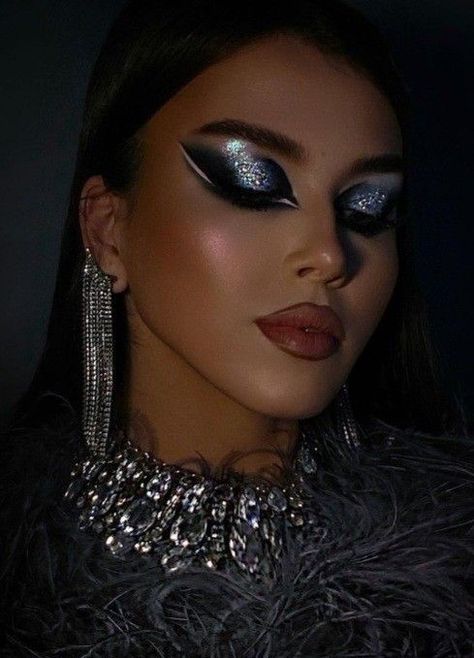 Glitter Halloween Makeup, Cosmetology Graduation, Beautiful Lip Color, Makeup 2024, Rhinestone Makeup, Drag Queen Makeup, Gogo Dancer, Drag Makeup, Glitter Eye Makeup