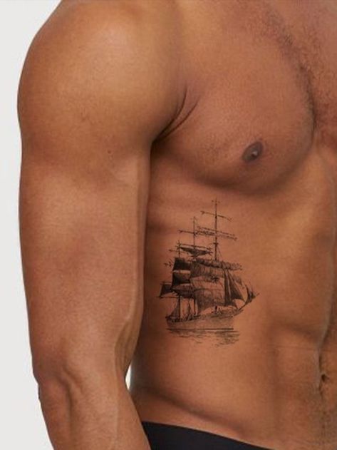 Mens Side Tattoos, Line Tattoo Arm, Tattoo Homme, Small Rib Tattoos, Rib Tattoos For Guys, Sailboat Tattoo, Small Chest Tattoos, Torso Tattoos, Newborn Feeding