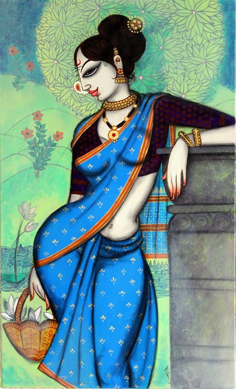 Rajasthani Painting, Indian Traditional Paintings, Modern Indian Art, Indian Women Painting, Saree Painting, Indian Art Gallery, Soyut Sanat Tabloları, Madhubani Art, Female Art Painting