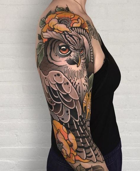 Neo Traditional Owl Tattoo, Neo Traditional Owl, Traditional Owl Tattoo, Traditional Owl, Traditional Owl Tattoos, Noir Tattoo, Neo Traditional Art, Tattoo Owl, J Tattoo