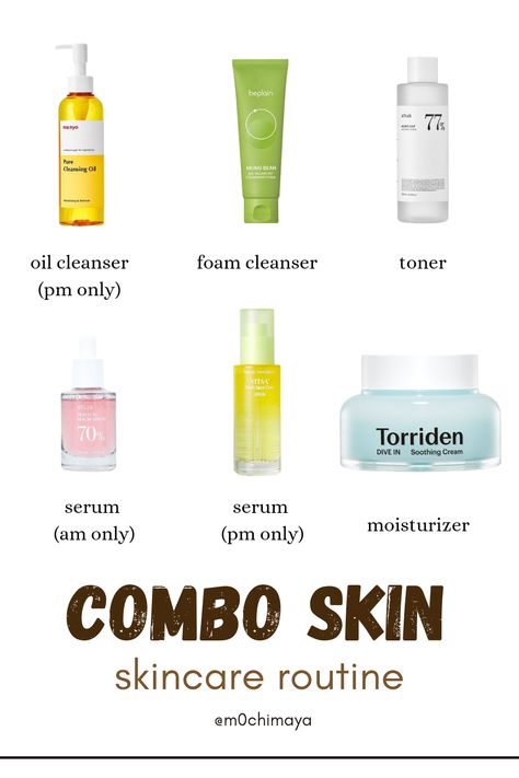 This is a skincare routine for combination skin that's also sensitive, designed to be simple and effective. This routine helps balance oily and dry areas while minimizing irritation. Also don't forget to wear sunscreen everyday!! Combo Skin Care Routine, Skin Care Combination Skin, Skin Care Routine Korean, Combo Skin Care, Skincare Routine For Combination Skin, Routine For Combination Skin, Korean Sunscreen, Uneven Skin Texture, Combo Skin