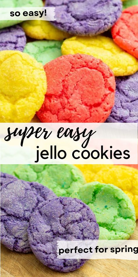 Jello Mix Cookies, Lemon Jello Cookies, Cake Mix Jello Cookies, Cherry Jello Cookies, Cool Whip And Jello Recipes, Things To Make With Jello Powder, Simple Ingredients Desserts, Fun Deserts With Kids, Cookie Recipe With Cake Mix Easy