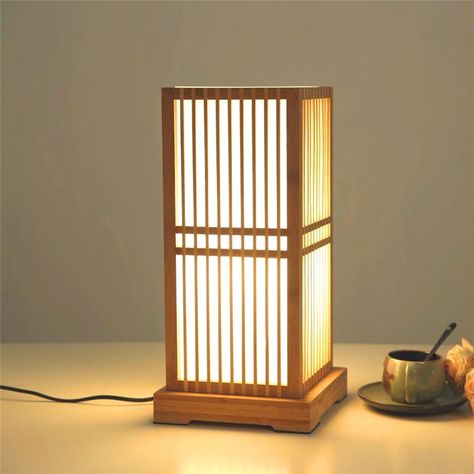 Japanese Square Table Lamp Creative Bamboo Desk Lamp Bedroom Study Room Decorative Lighting Room Nightstand, Square Table Lamp, Japanese Lamp, Japanese Lamps, Japanese Minimalist, Square Columns, Desk Lamps Bedroom, Lamp Makeover, Table Lighting