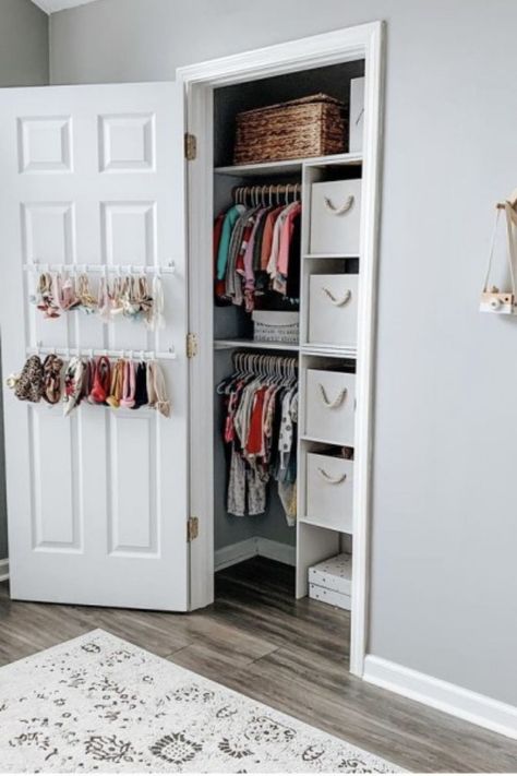 The best nursery organization ideas and storage solutions for the closet, dresser, changing table, drawers, and a nursery organization cart. Plus ideas just for small spaces! Open Closet Ideas With Dresser, Small Cupboard Storage Bedroom, Deep Small Closet Organization, Nursery Reach In Closet, Tiny Nursery Storage Ideas, Closet Organizer For Nursery, No Dresser Solutions Bedroom, Tiny Nursery Closet, Small Closet In Nursery