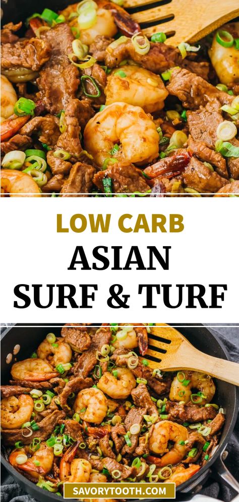 Low Carb Asian, Low Carb Low Fat Recipes, Steak And Shrimp, Boiled Egg Diet Plan, Shrimp Recipes For Dinner, Surf And Turf, Keto Recipes Dinner, Low Carb Dinner Recipes, Low Carb Dinner