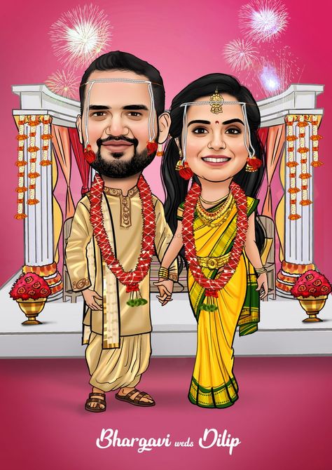 Photo From Marathi wedding E-Invite - By Prashant Arts Marathi Wedding Caricature, Wedding Invitations Marathi, Wedding E Invite, Caricature Wedding Invitations, Couple Illustration Wedding, Bride And Groom Cartoon, Wedding Couple Cartoon, Story Maker, Caricature Wedding