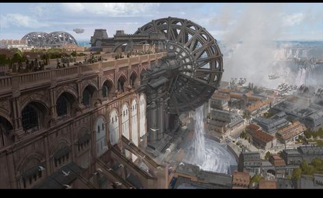 "Morrow, Foundry District" by cameron mousavi Industrial City Concept Art, Fantasy Industrial City, Underground Steampunk City, Steampunk Floating City, Steampunk Sky City, Steampunk City, Steampunk Artwork, Image Painting, Fantasy City