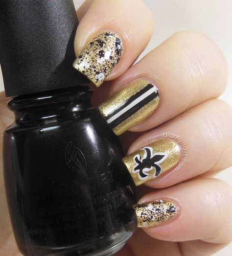 Did My Nails: New Orleans Saints #nail #nails #nailart Saint Nails Designs, New Orleans Saints Nails Designs, Saints Nails New Orleans, New Orleans Saints Nails, Lsu Nails, Saints Nails, Sports Nail Art, Football Nail Designs, Football Nail Art