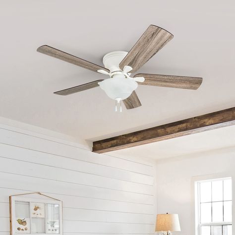 Introduce country cottage charm to your space while regulating the temperature with this elegant and charming fan. The farmhouse theme offers a neat aesthetic, bringing a calming warmth yet rustic depth into the comfort of your home. Features: Soft matte finish Driftwood undertones Pull chains included 52 inches wide x 52 inches deep x 12.75 inches high This fixture needs to be hardwired. Professional installation is recommended. Color: White. Material: Glass. Fan Bedroom, Windmill Ceiling Fan, Hugger Ceiling Fan, Ceiling Fan Bedroom, Angled Ceilings, Farmhouse Ceiling Fan, Flush Mount Ceiling Fan, Fan Accessories, Led Ceiling Fan