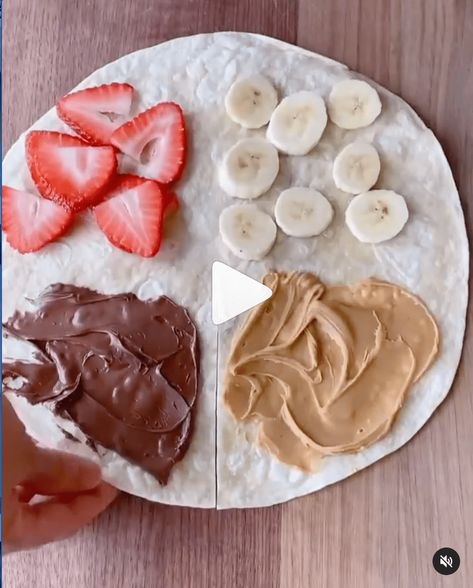 The dessert version of the viral tortilla hack trend. Nutella, strawberries, bananas and creamy peanut butter. So good! Banana Peanut Butter Wrap Tortillas, Tortilla Flip Sandwich, Strawberry Banana Nutella Tortilla, Banana Peanut Butter Tortilla Wrap, Tortilla Banana Peanut Butter, Peanut Butter Banana Quesadilla, Peanut Butter Quesadilla, Peanut Butter Banana Tortilla, Nutella Wraps Tortillas